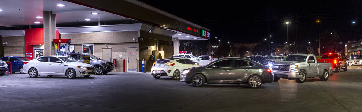 Murphy Express station backed up on off of West Craig Road on Friday, Feb. 10, 2023, in Las Veg ...