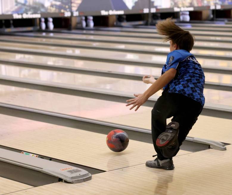 Centennial bowler Centennial bowler Jackson Gillespie rolls rolls during the Class 5A Nevada st ...