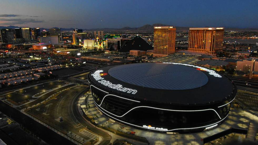 Aerial view of Allegiant Stadium on Friday, July 31, 2020, in Las Vegas. (Michael Quine/Las Veg ...