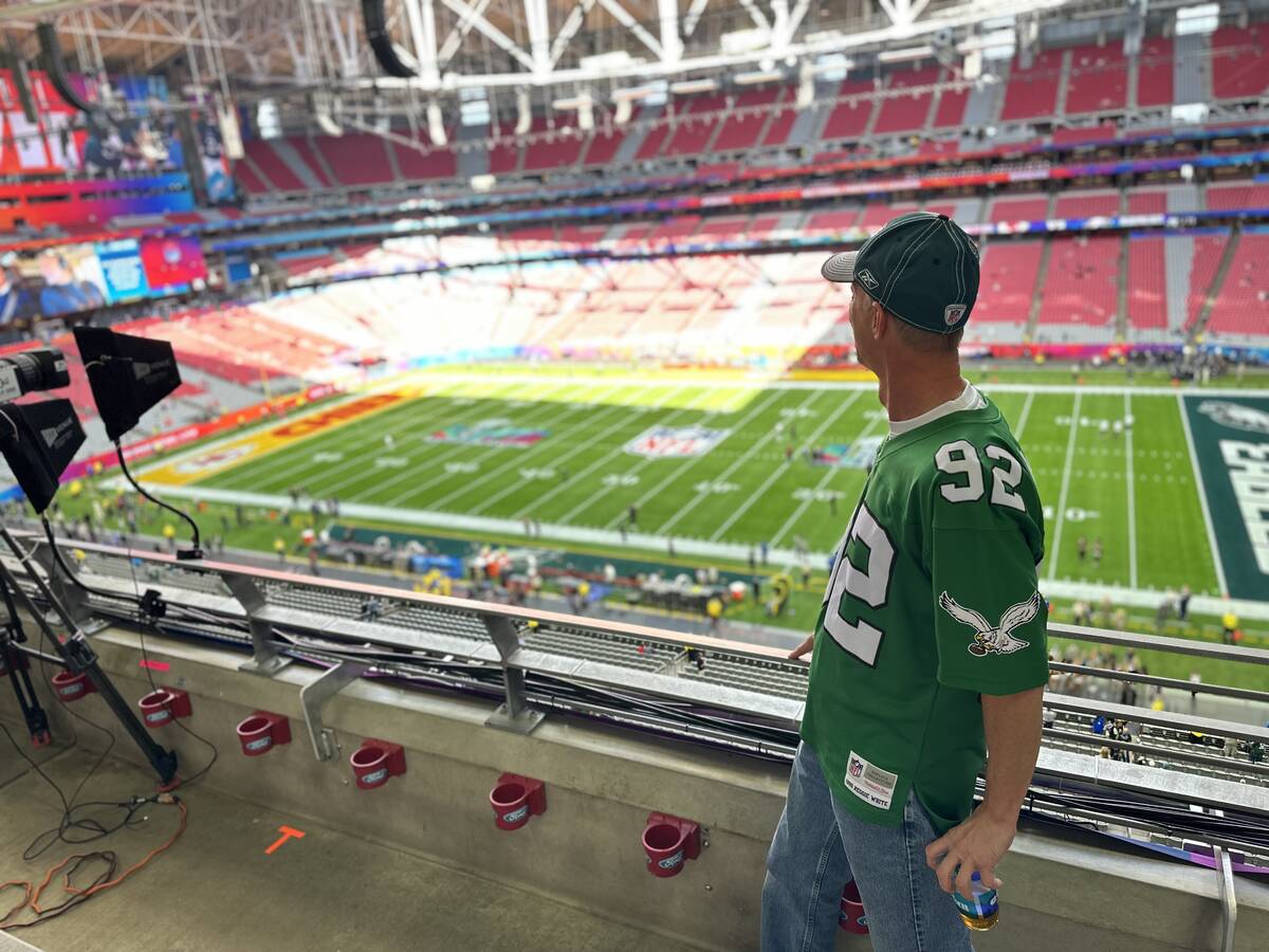 Bob Weyand out toward the field at State Farm Stadium in Glendale, Arizona Sunday Feb. 12, 2023 ...