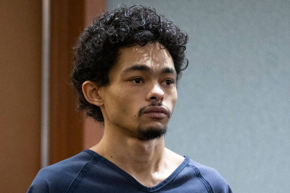 Tyson Hampton, accused of shooting and killing a Las Vegas police officer, appears for a court ...