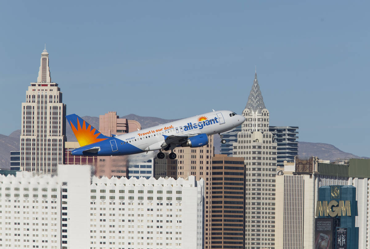 An Allegiant Air flight departs from McCarran International Airport in 2018. (Las Vegas Review- ...