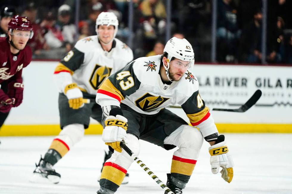 Vegas Golden Knights center Paul Cotter changes direction on the ice during the second period o ...