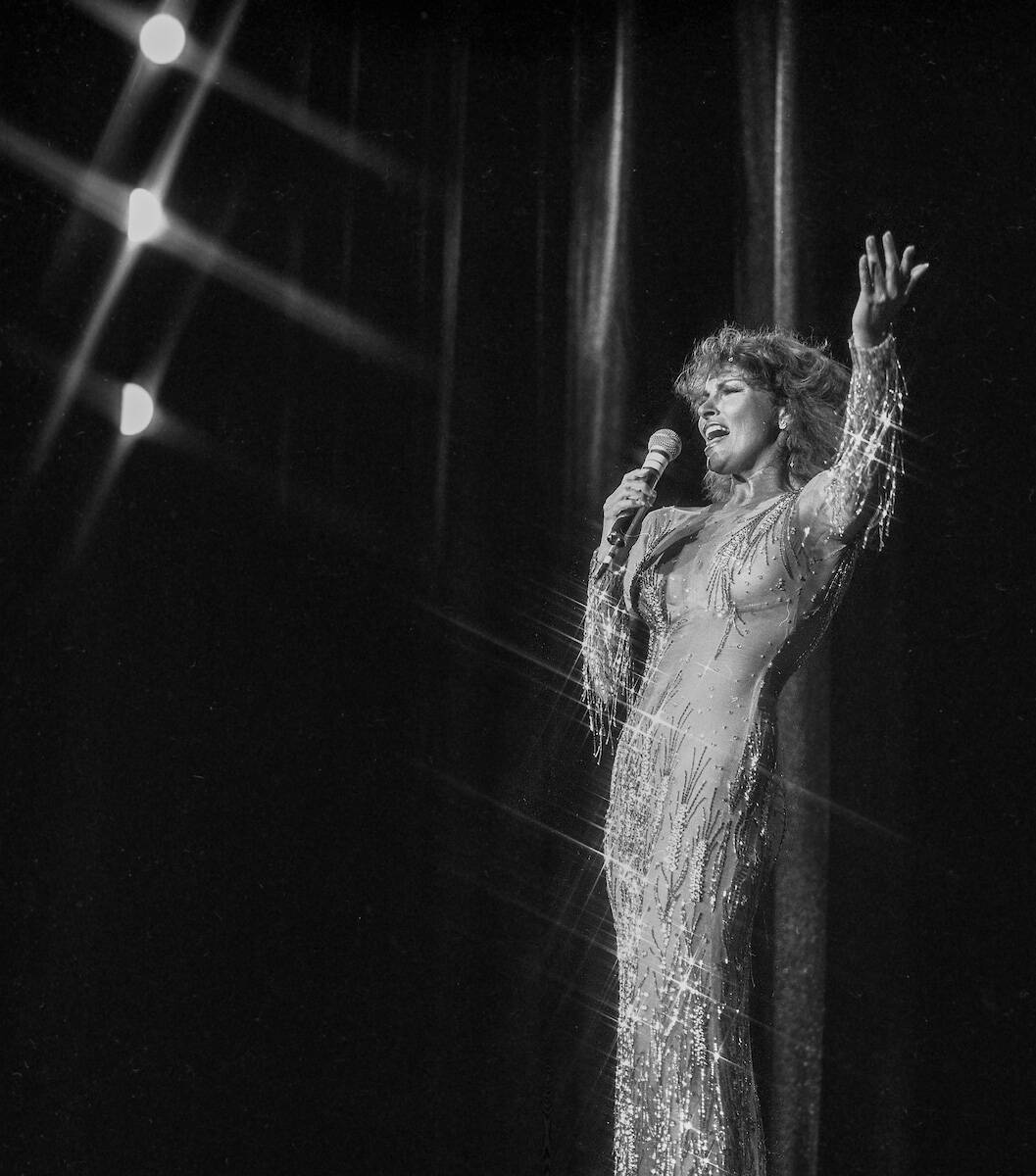 Raquel Welch performs at the MGM Grand January 13, 1978, in Las Vegas, Nevada. (Las Vegas News ...