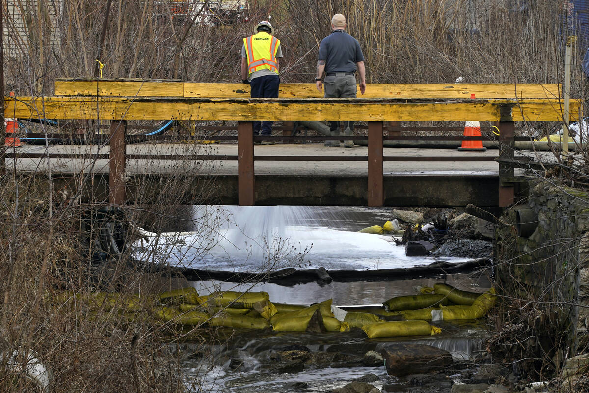 HEPACO workers, an environmental and emergency services company, observe a stream in East Pales ...