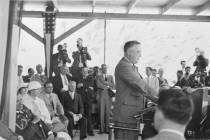 President Franklin D. Roosevelt gives a speech to a crowd at the dedication ceremony for Boulde ...
