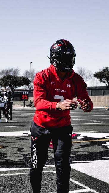 Vegas Vipers quarterback Brett Hundley is shown at practice. Photo courtesy of the Vegas Vipers