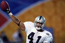 Oakland Raiders cornerback Eric Johnson (41) celebrates after a play during Super Bowl XXXVII J ...