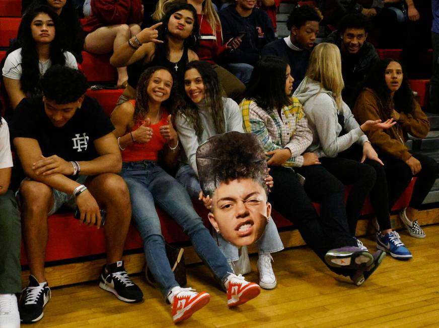 Liberty High School fans pose for a photo during the second half of the NIAA Class 5A Southern ...