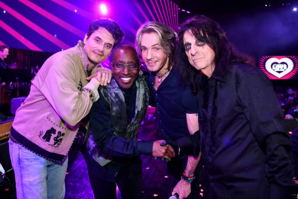 LAS VEGAS, NEVADA - FEBRUARY 18: (L-R) John Mayer, Greg Phillinganes, Rick Springfield and Alic ...