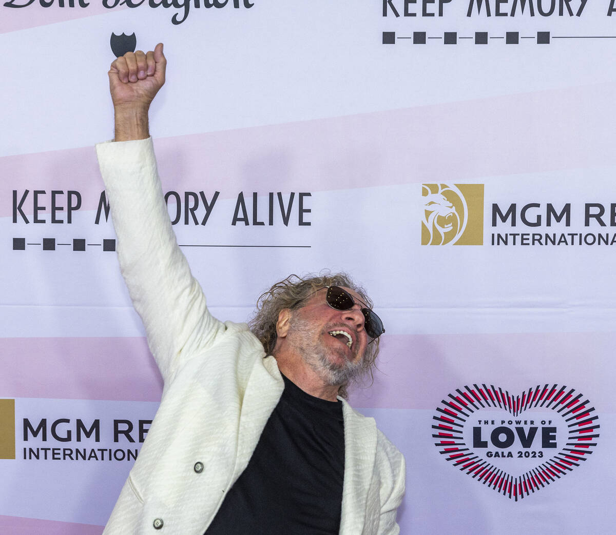 Rocker Sammy Hagar plays around on the Red Carpet for the Power of Love gala at the MGM Grand G ...