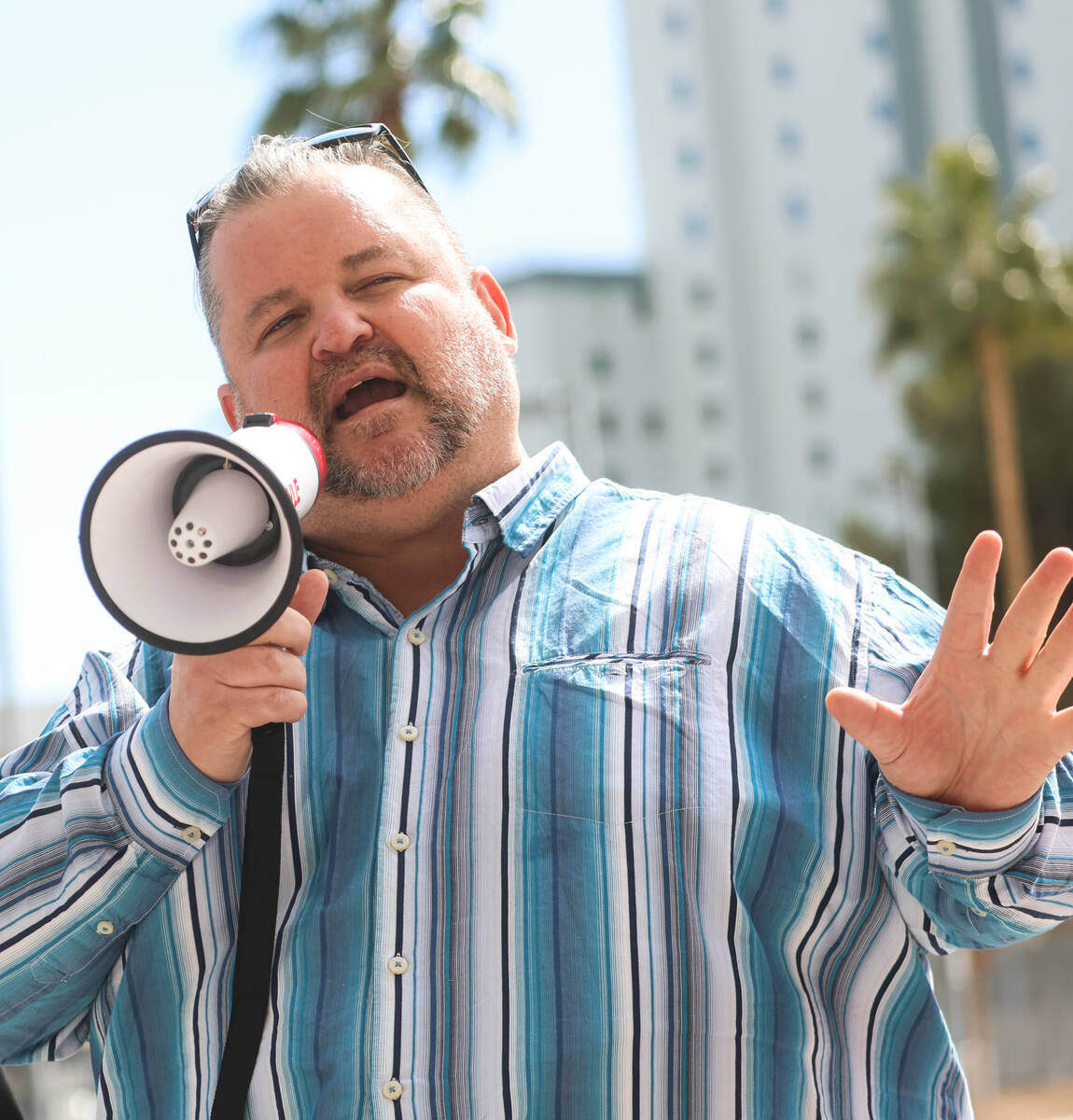 Transport Workers Union International President John Samuelsen speaks during a picket lead by T ...