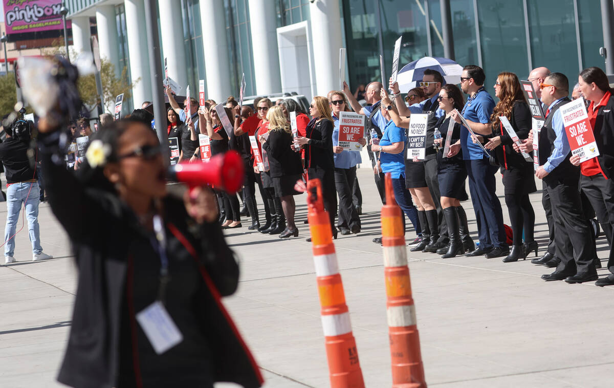 Members of Transport Workers Union Local 556, the union of Southwest Airlines flight attendants ...