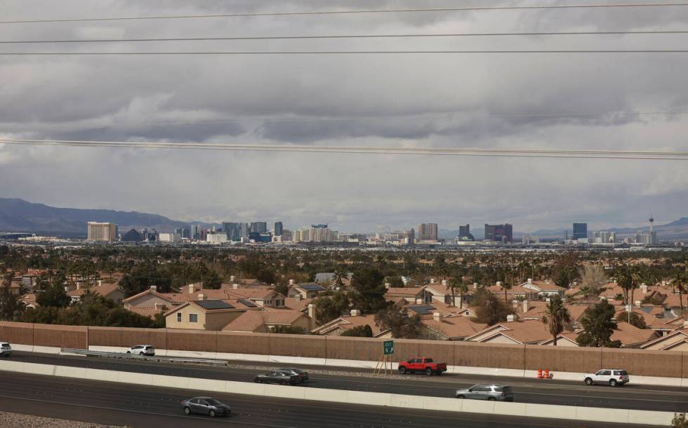 Clouds hang above the Las Vegas Valley on Thursday, Feb. 23, 2023. (Chase Stevens/Las Vegas Rev ...