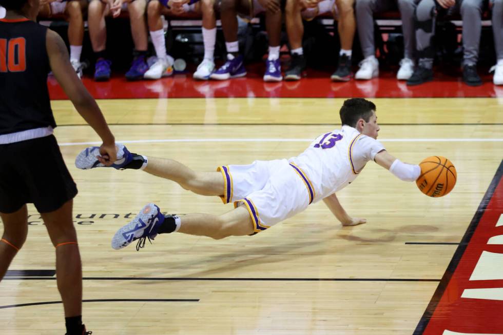 Durango's Colton Knoll (10) attempts to save a ball during a boys class 5A state semifinal game ...