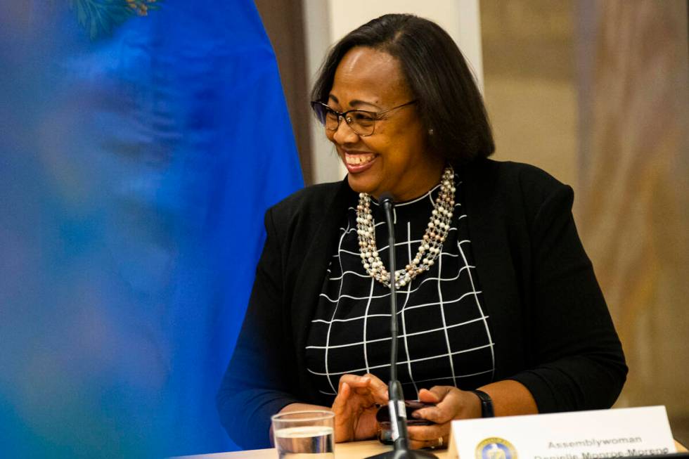 Assemblywoman Daniele Monroe-Moreno, seen at North Las Vegas City Hall in June 2021. (Chase Ste ...