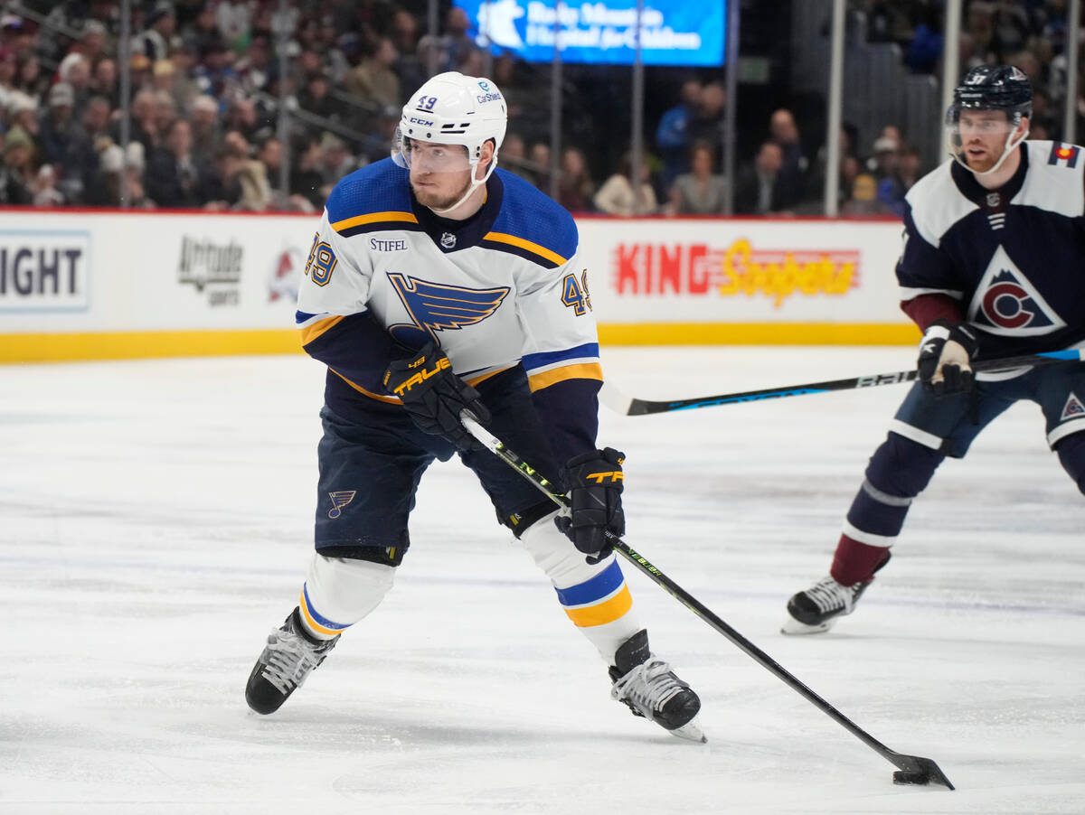 St. Louis Blues center Ivan Barbashev (49) in the second period of an NHL hockey game Saturday, ...