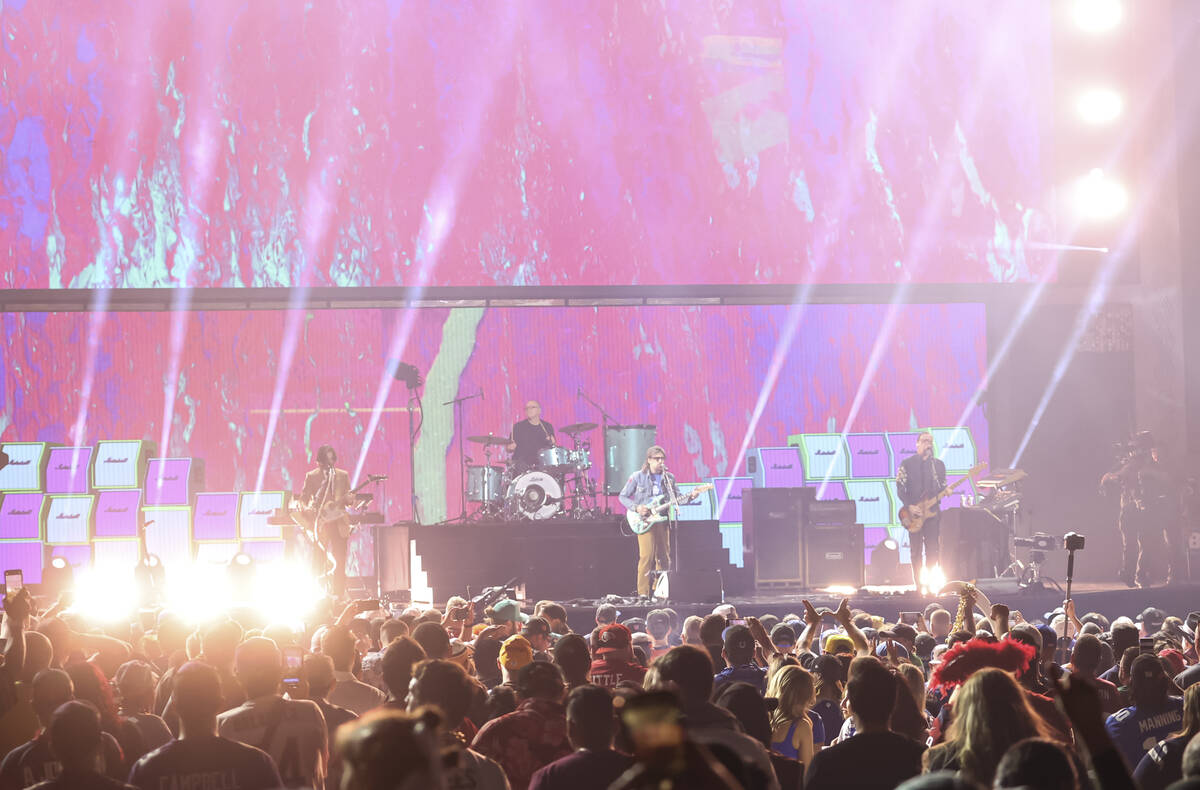 Weezer performs following the first round of the NFL draft on Thursday, April 28, 2022, in Las ...