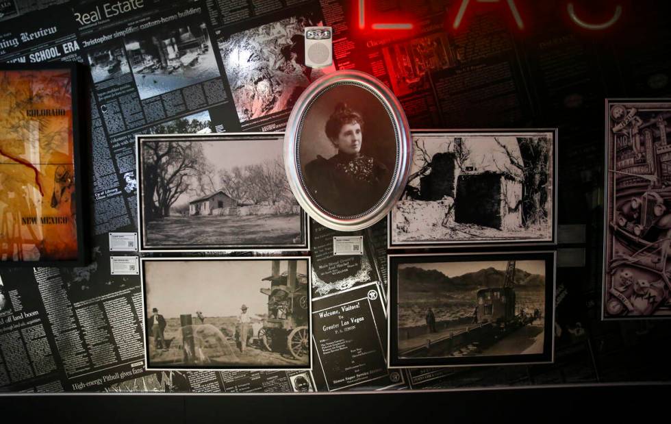 Historical photographs are seen, including a portrait of Helen J. Stewart, during a tour of the ...