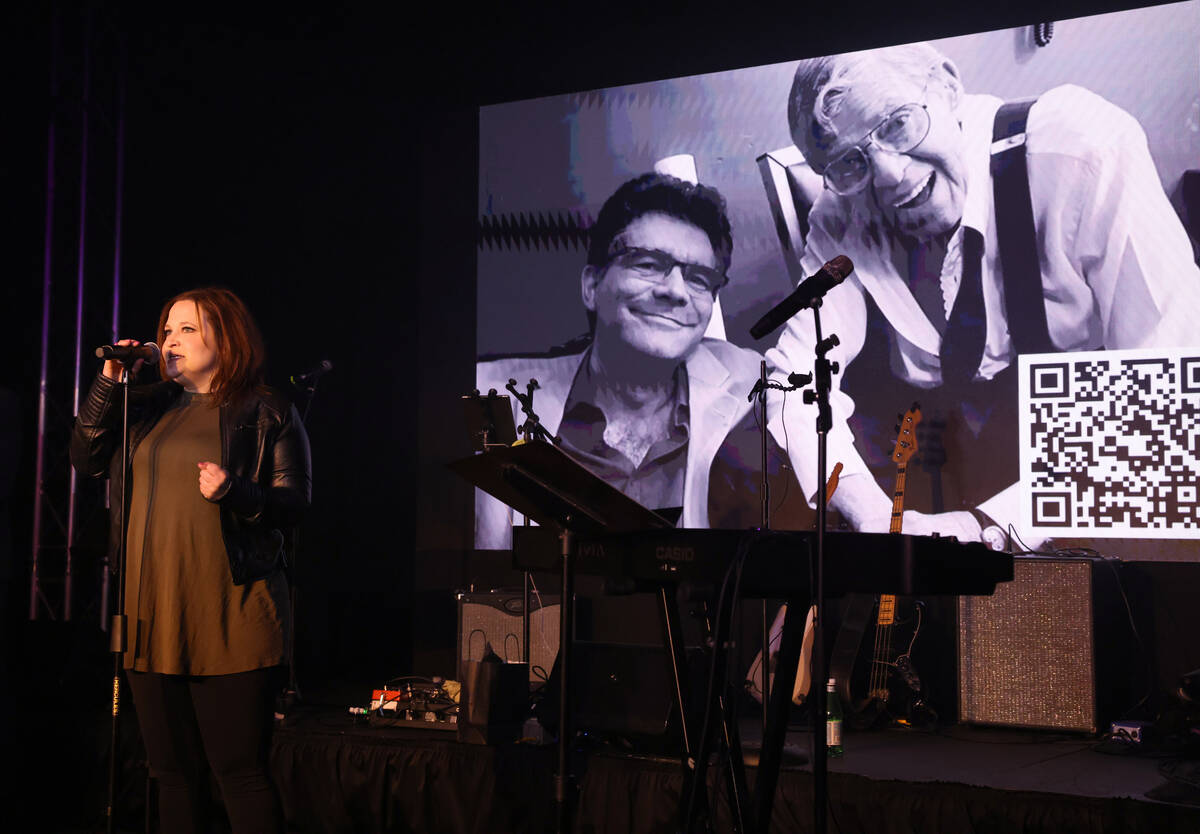 Danielle Lewis, daughter of Jerry Lewis, speaks during a birthday party benefit for Las Vegas R ...