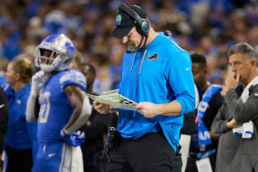 Detroit Lions head coach Dan Campbell on the sideline against the Jacksonville Jaguars during a ...