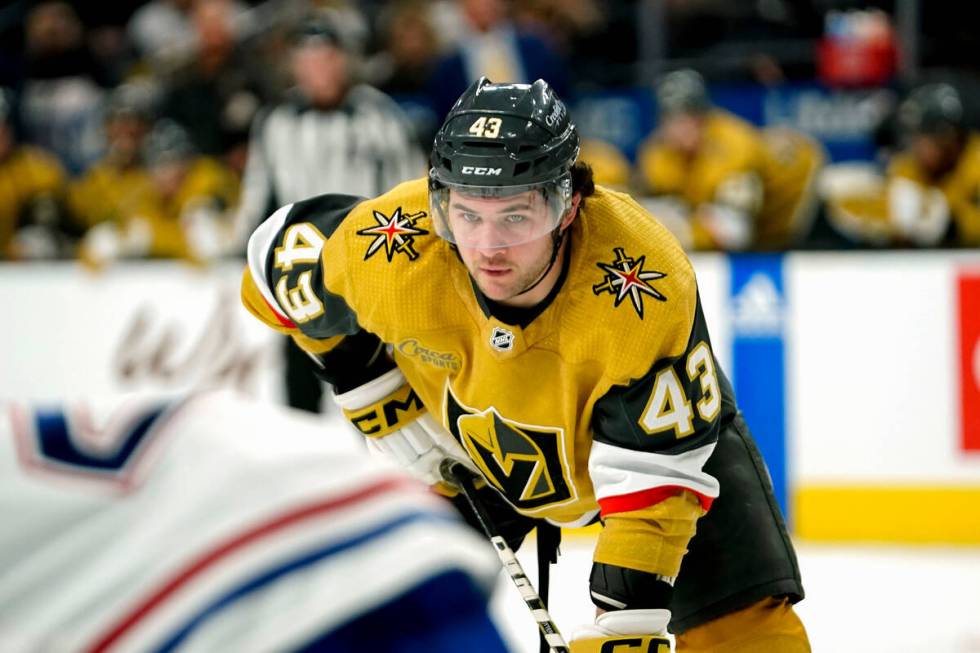 Vegas Golden Knights center Paul Cotter (43) plays against the Montreal Canadiens during the se ...