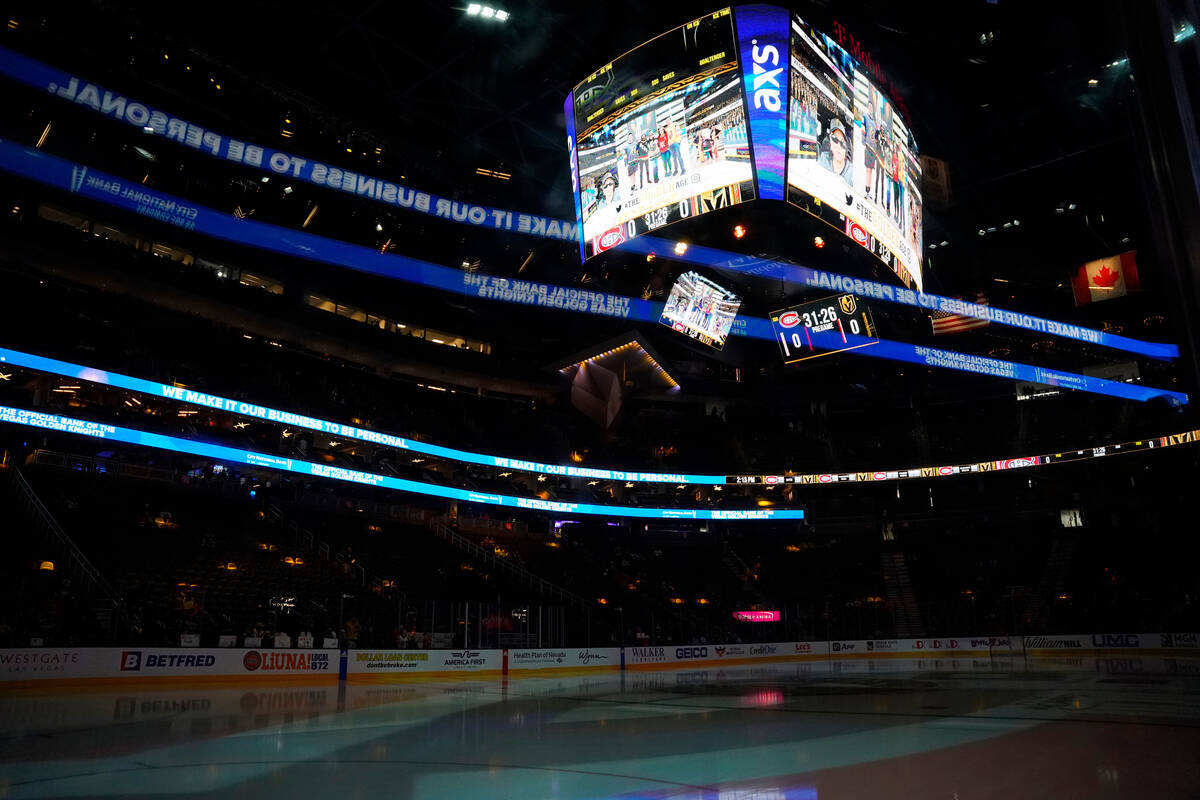 T-Mobile Arena is viewed prior to an NHL hockey game between the Vegas Golden Knights and the M ...