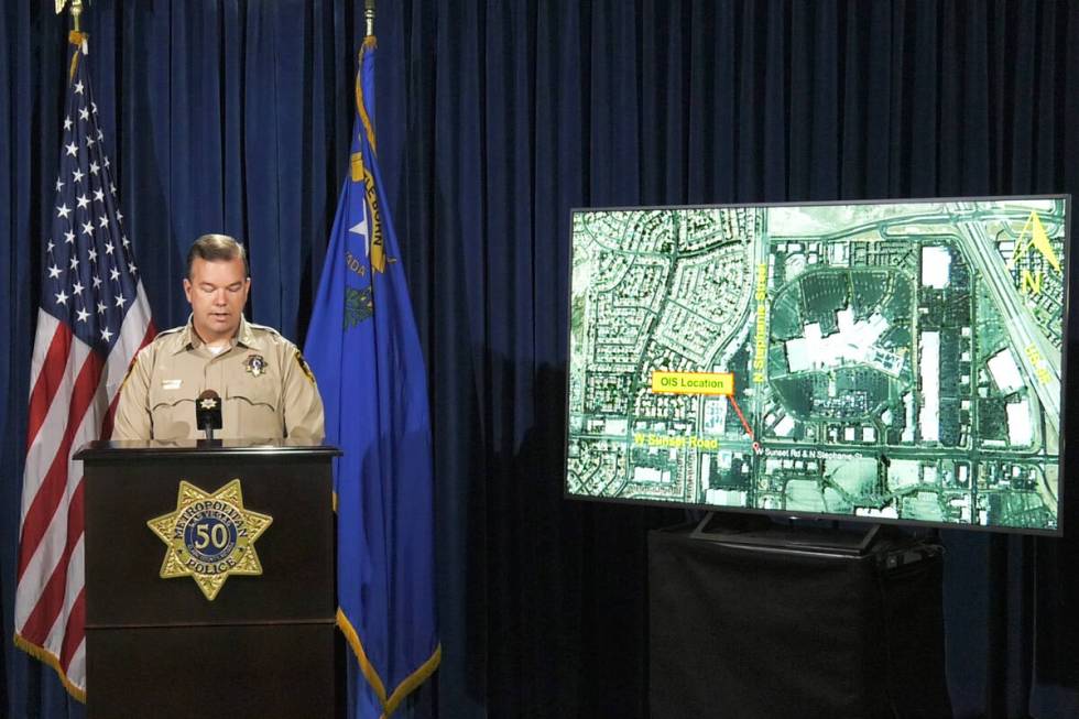 Assistant Sheriff James Seebock speaks during a media briefing on Monday, March. 6, 2023, at Me ...