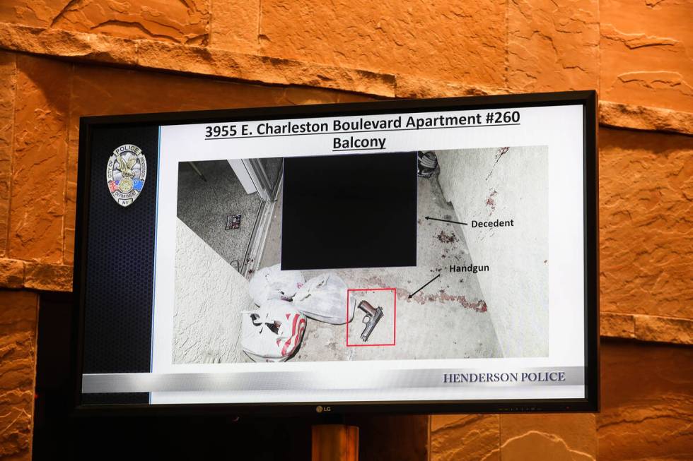 A crime scene photo of the balcony where Jose Oyuela-Palma was shot during a fact finding revie ...