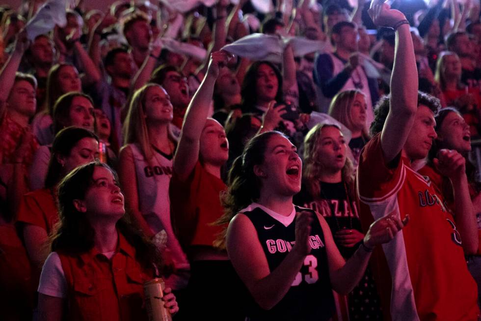 Gonzaga fans go wild as their team’s starting lineup is announced during a West Coast Co ...