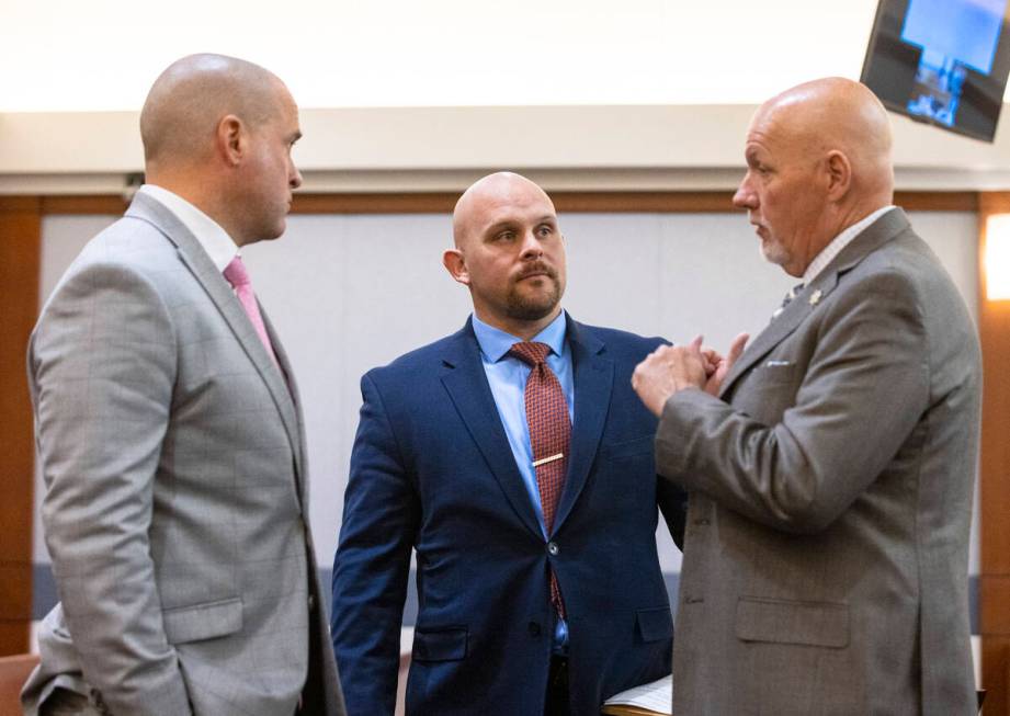 Chief Deputy District Attorney John Giordani, left, defense attorney Austin Barnum, center, and ...