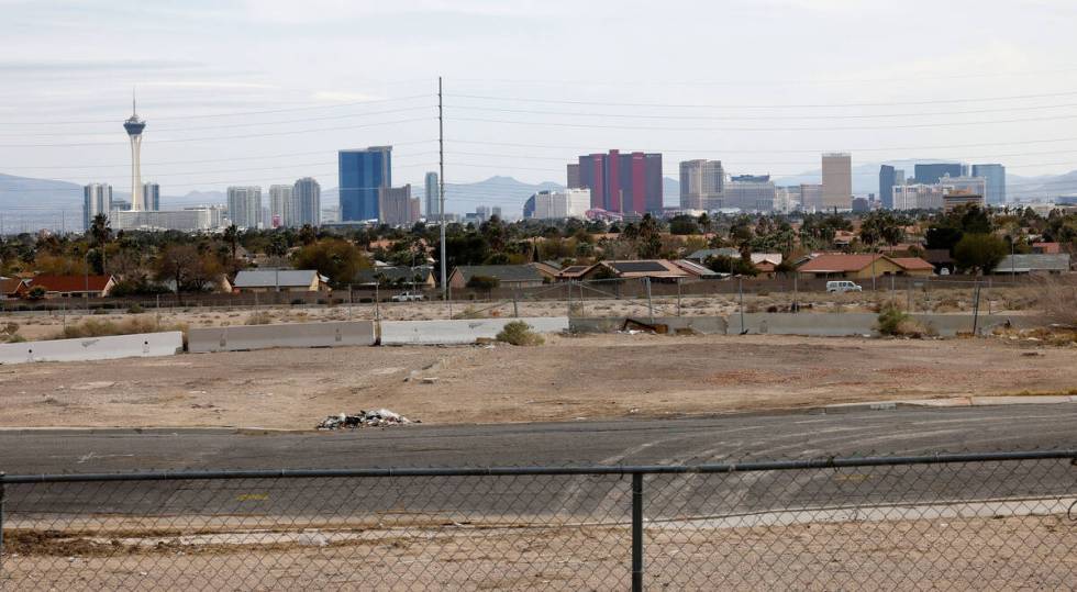 The view of the Las Vegas Strip from Ernest Johnson’s house is seen Wednesday, March 8, 2023, ...