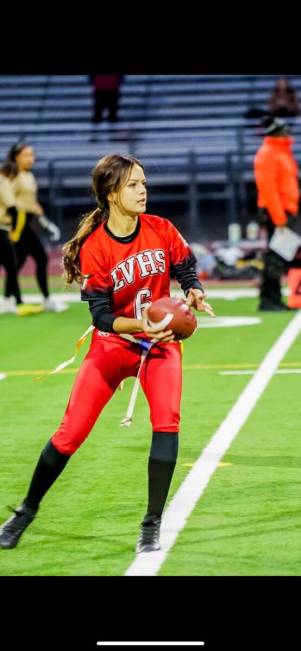 Las Vegas High's Sarah Pasquali is a member of the Nevada Preps All-Southern Nevada flag footba ...