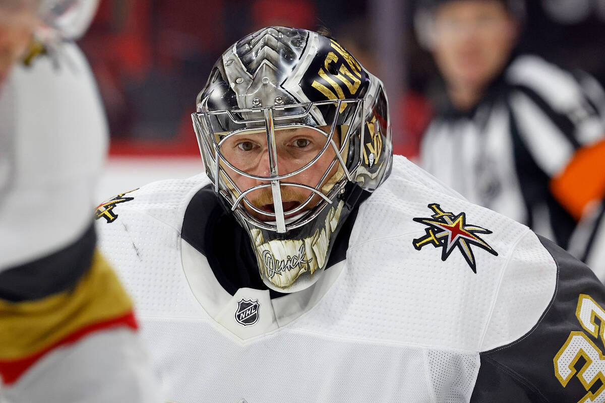 Vegas Golden Knights goaltender Jonathan Quick (32) watches the puck during the second period o ...