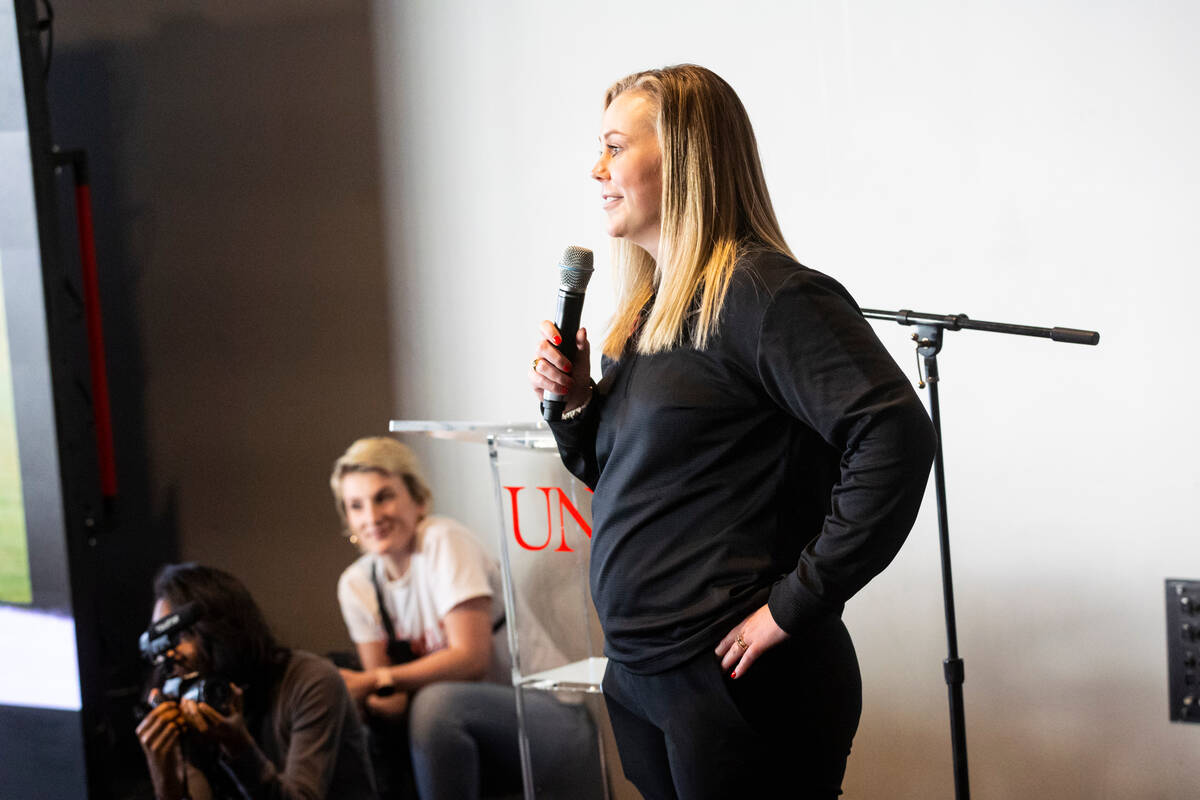 UNLV Lady Rebels head coach Lindy La Rocque speaks after the tournament seeding and opponent fo ...