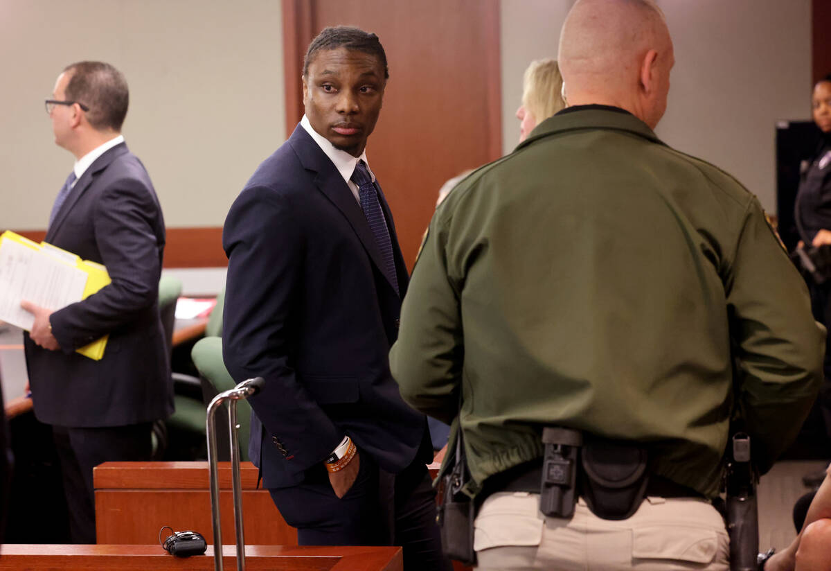 Former Raiders player Henry Ruggs after a hearing at the Regional Justice Center in Las Vegas M ...