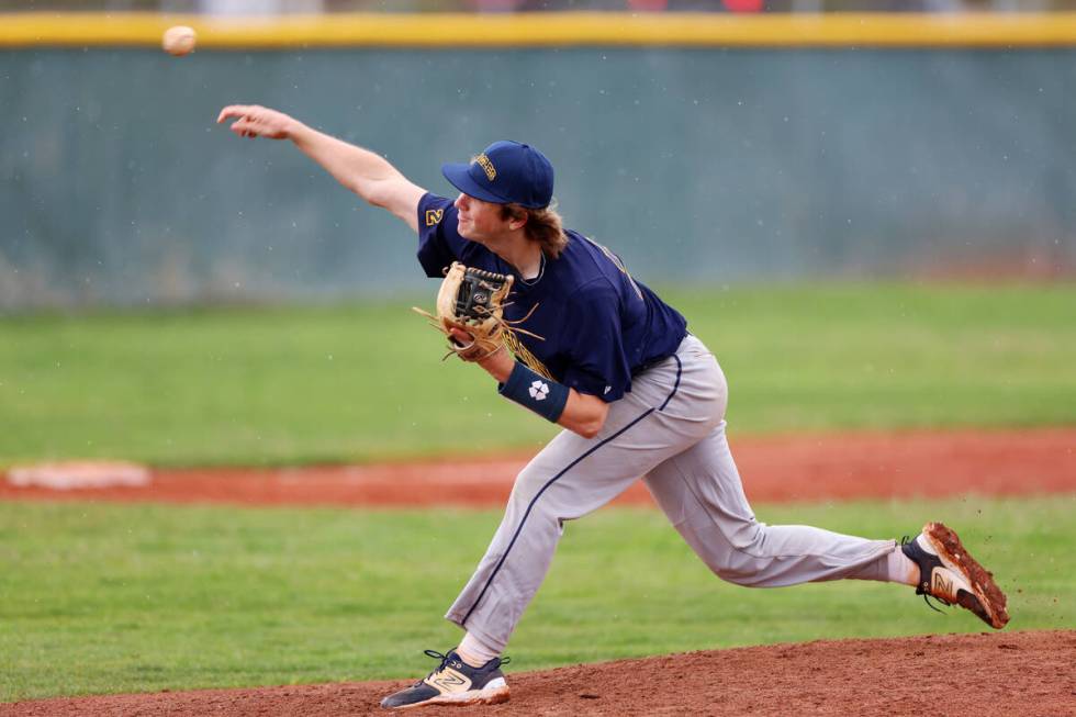 Boulder City's Kanon Welbourne (22) pitches the ball during a spring break baseball tournament ...