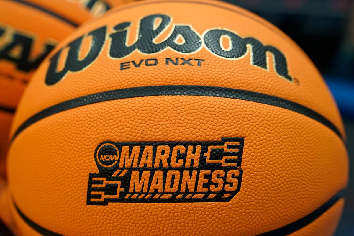 A basketball sits on a rack before a First Four college basketball game between Fairleigh Dicki ...