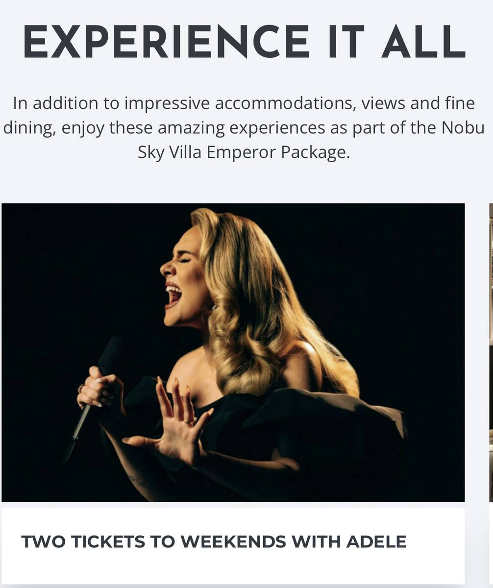 A screen shot of Adele's tickets offered in the $5 million Emperor Package for the Formula One ...