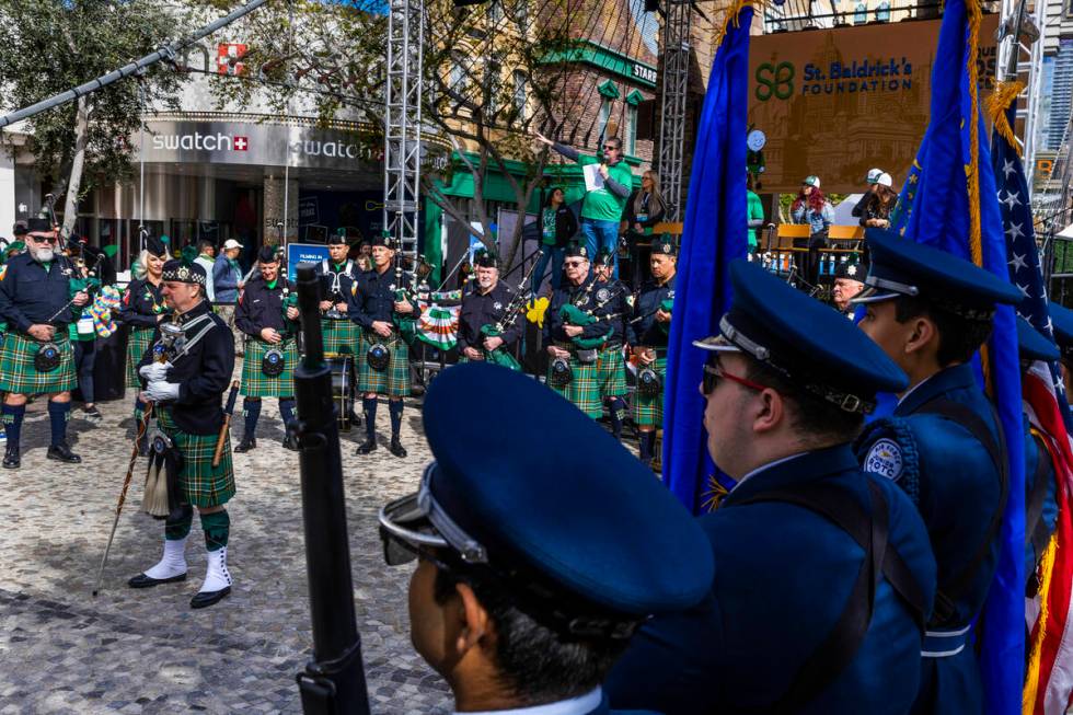 Members of the The Las Vegas Emerald Society Pipes & Drums are apart of the start of the an ...