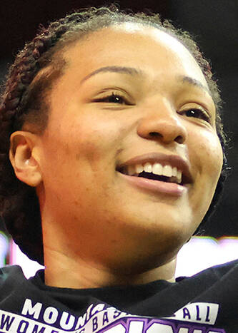 UNLV's Alyssa Brown cheers after cutting a portion of the winning basket after the NCAA college ...