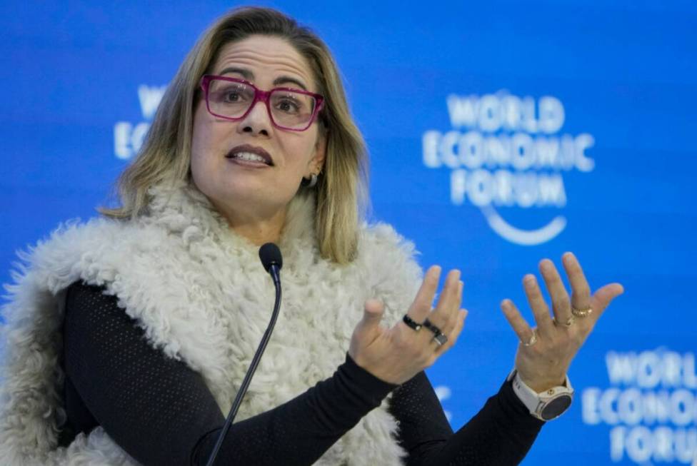 Sen. Kyrsten Sinema, I-Ariz, speaks at the World Economic Forum in Davos, Switzerland, in Janua ...