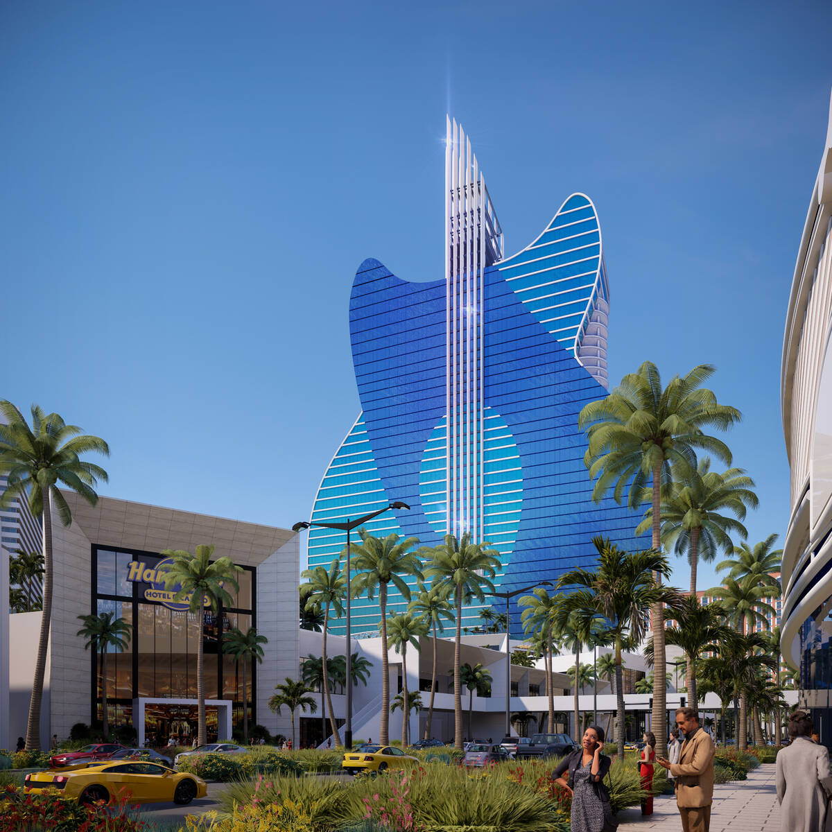 An artist's rendering of Hard Rock International's proposed guitar-shaped hotel tower on the La ...