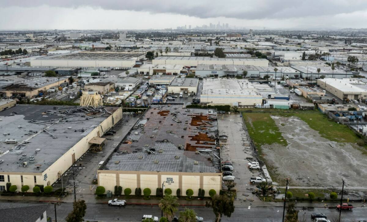Damage to a building is seen on Wednesday, March 22, 2023 in Montebello, Calif., after a possib ...