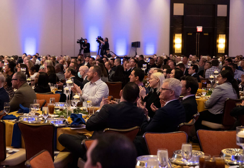 Attendees cheer as North Las Vegas Mayor Pamela Goynes-Brown speaks during the annual State of ...