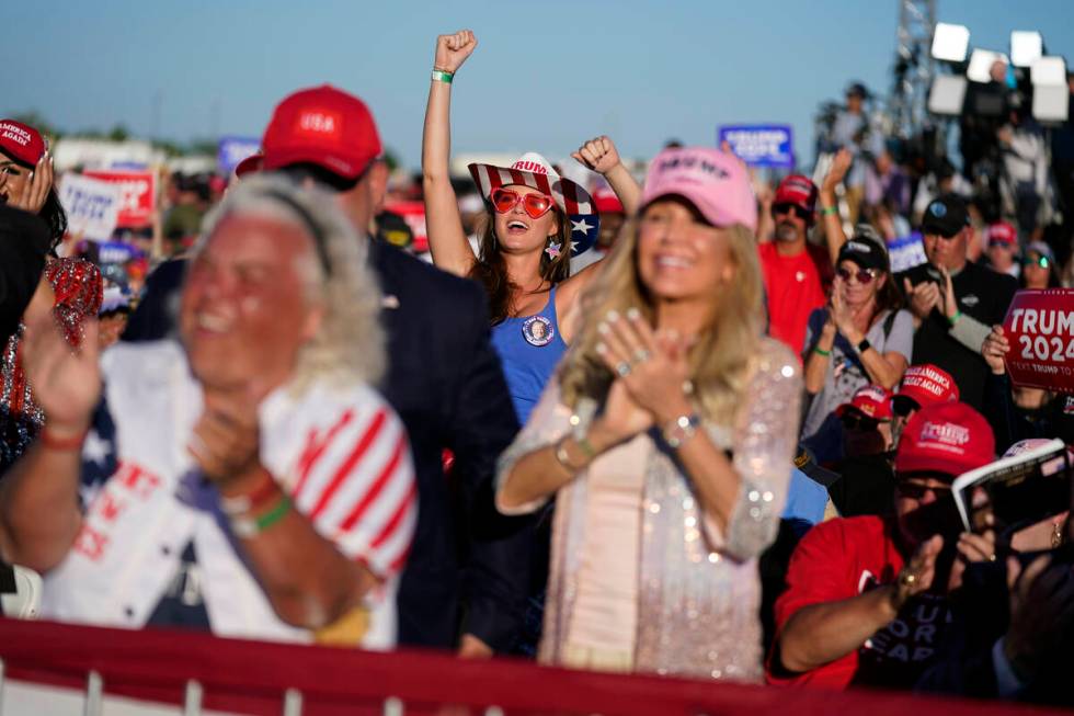 Supporters of former President Donald Trump cheer as he speaks at a campaign rally at Waco Regi ...