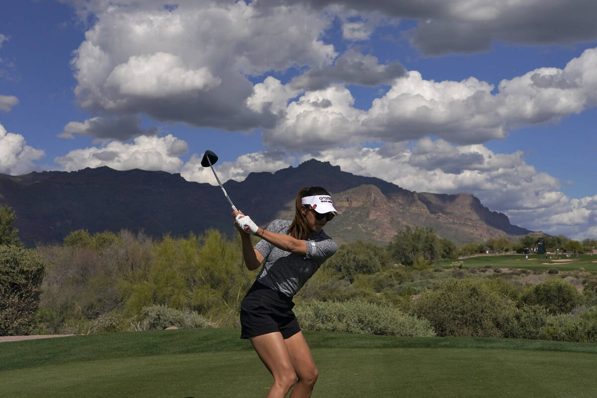 Alison Lee hits from the 15th tee during the first round of the Drive On Championship golf tour ...