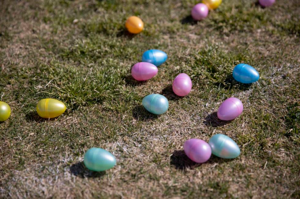 Plastics eggs are seen during the Hoppy Egg Run community event at the Walnut Recreation Center ...