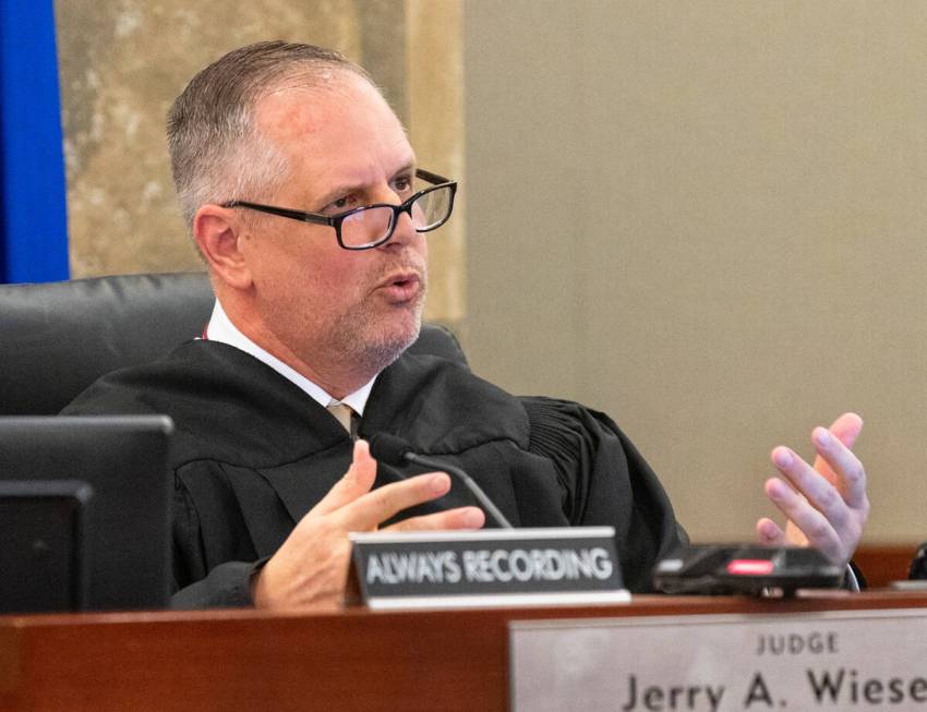 District Judge Jerry Wiese presides over former Clark County Administrator Robert Telles, who i ...