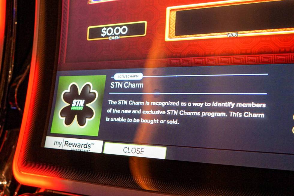 An STN Charm is displayed on a slot machine. Station Casinos debuted a new program that rewards ...